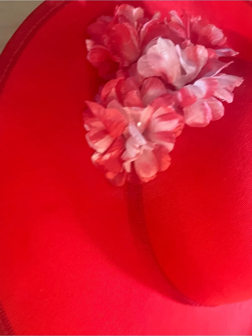 Elegant Red Wide Brim Church Hat Kentucky Derby Wedding Tea Party Floral OS